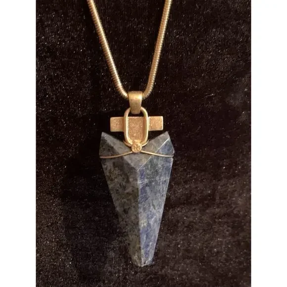 Tory Burch Sodalite Arrowhead Pendant with Matte Gold Chain - Picture 7 of 11